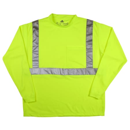 Mcr Safety Long Sleeve T-Shirt, Class 2, Type R, Polyester, Fluorescent Lime, XL LTSCL2LXL